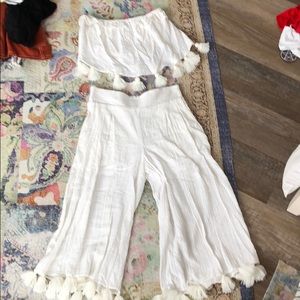 White fringe matching pants set